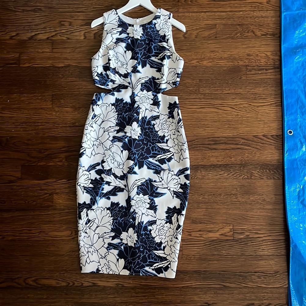 Yumi Kim floral midi cocktail dress with side cutouts